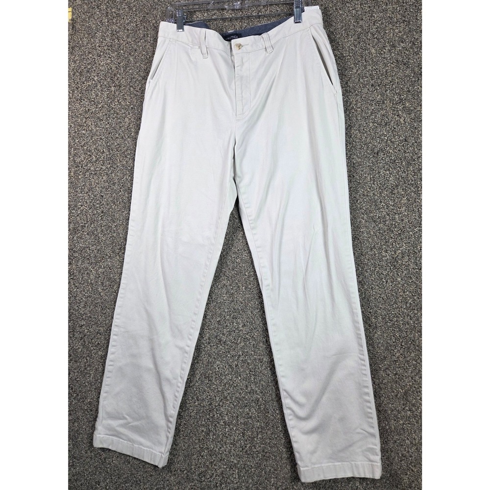 Nautica Pants Mens 34x32 Stone Cotton Blend Chino Casual Work Wear